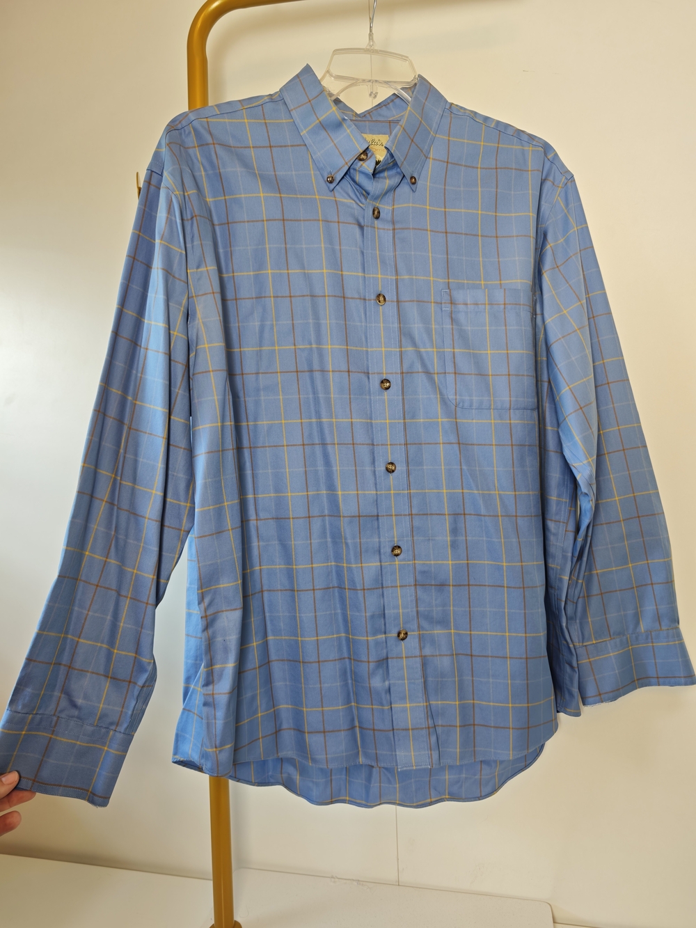 Cabelas Outfitter Series Mens Light Blue Windowpane Button Down Shirt XL 904441